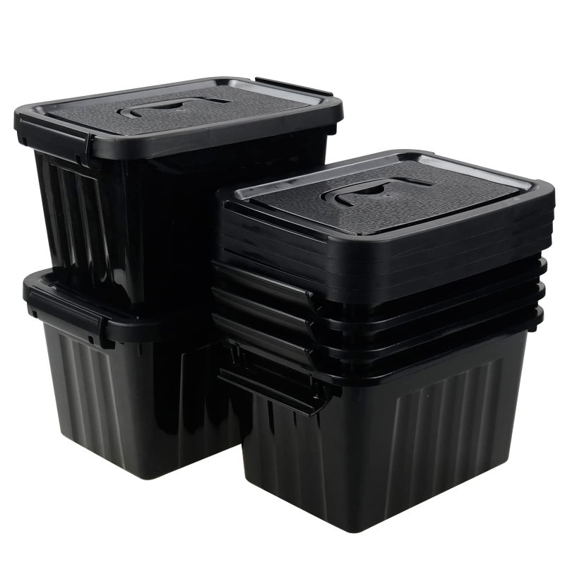 Tyminin Black Plastic Storage Bin ith Lids and Latch, Small Stackable Organizing Box Containers, 6 Packs - Image 2